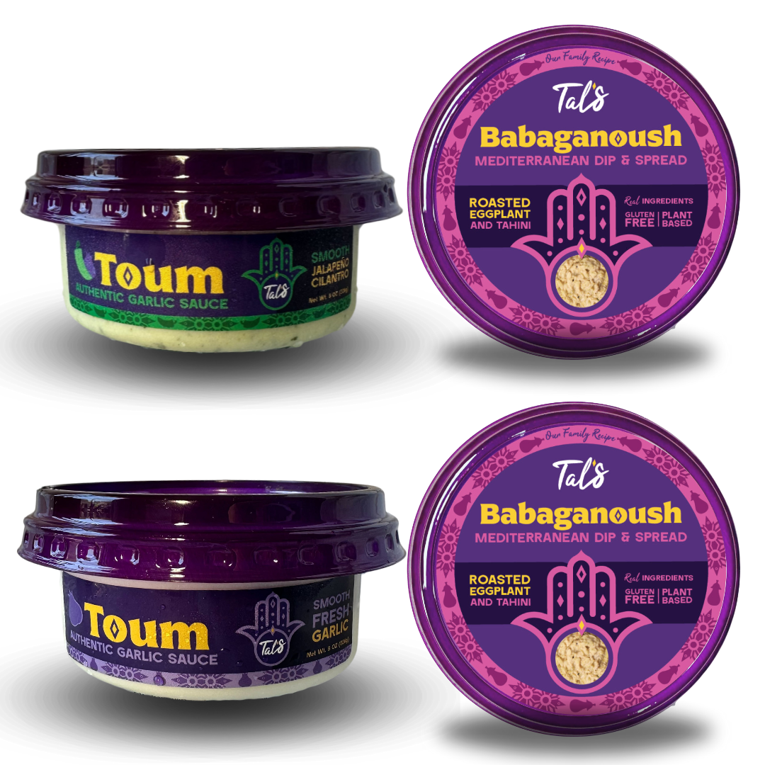 2 Babaganoush and 2 Toum Authentic Garlic Sauce